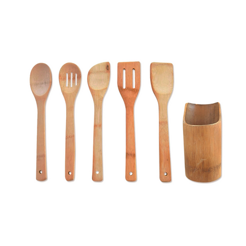 Conjunto de Utensílios de Bambu - 6 Peças