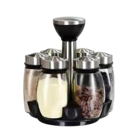 Porta Temperos, Porta Condimentos, Organizador de Temperos, Porta Temperos Giratório, Temperos Cozinha, Porta Sal e Pimenta, Vidro e Inox, Acessório de Cozinha